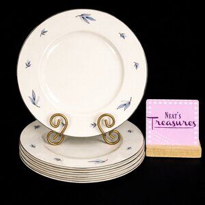 MCM Syracuse China CELESTE Blue Leaves White Platinum Trim Dinner Plates Set 5